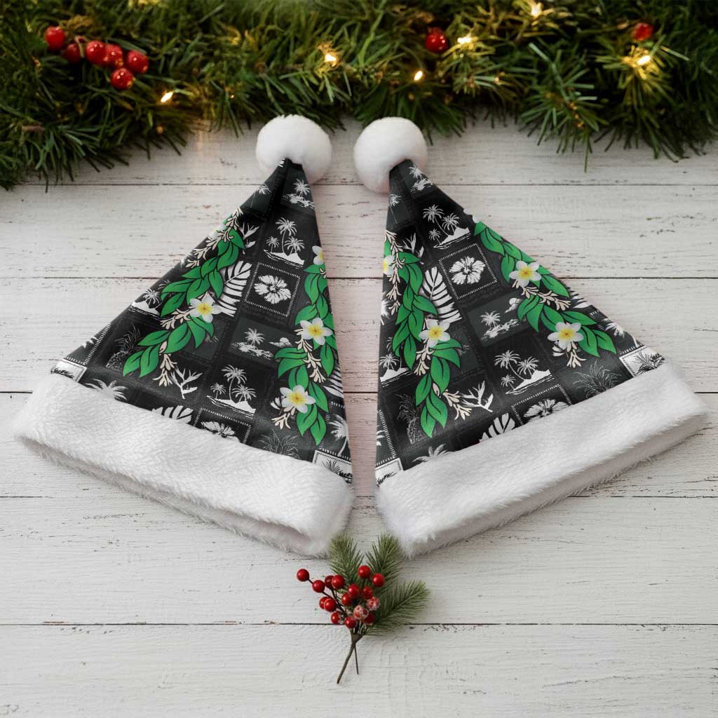 Aloha Hawaii Tuberose Lei Christmas Santa Hat Tropical Vibes Black Color - Polynesian Pride