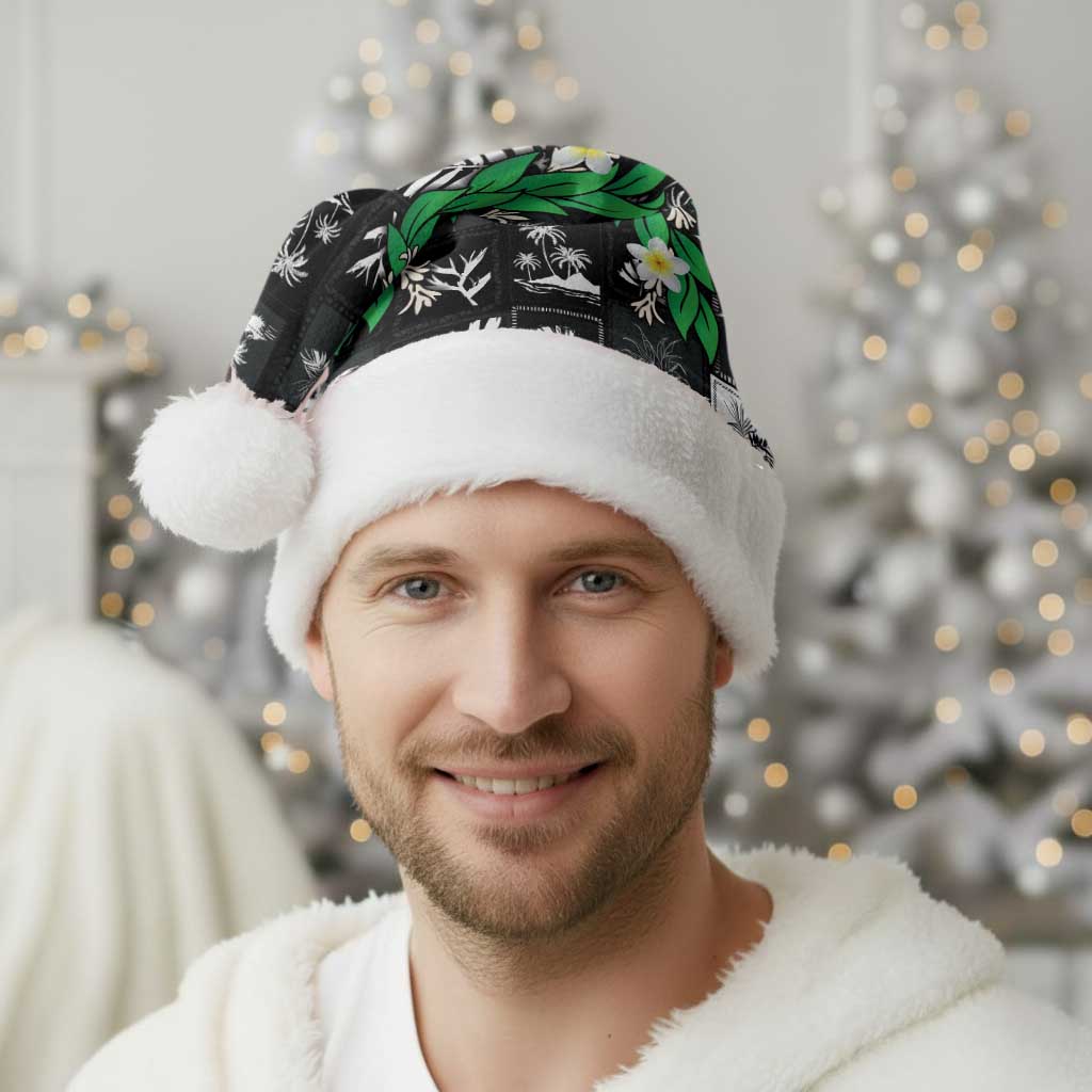 Aloha Hawaii Tuberose Lei Christmas Santa Hat Tropical Vibes Black Color - Polynesian Pride