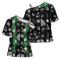 Aloha Hawaii Tuberose Lei Cross Shoulder Shirt Tropical Vibes Black Color - Polynesian Pride