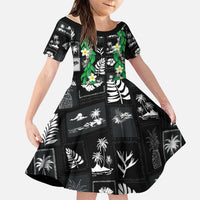 Aloha Hawaii Tuberose Lei Family Matching Mermaid Dress and Hawaiian Shirt Tropical Vibes Black Color LT14 Daughter's Dress Black - Polynesian Pride