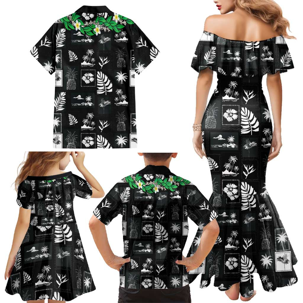 Aloha Hawaii Tuberose Lei Family Matching Mermaid Dress and Hawaiian Shirt Tropical Vibes Black Color LT14 - Polynesian Pride