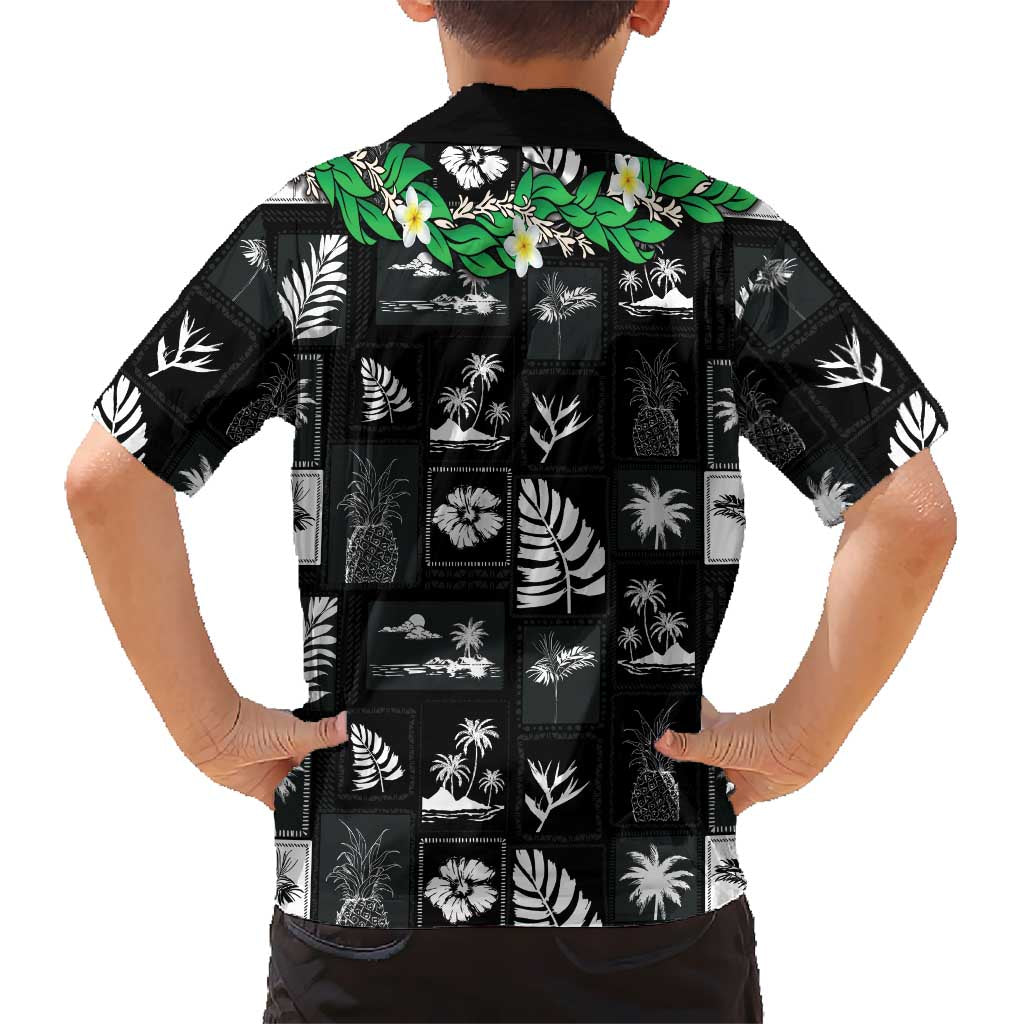 Aloha Hawaii Tuberose Lei Family Matching Off The Shoulder Long Sleeve Dress and Hawaiian Shirt Tropical Vibes Black Color LT14 - Polynesian Pride