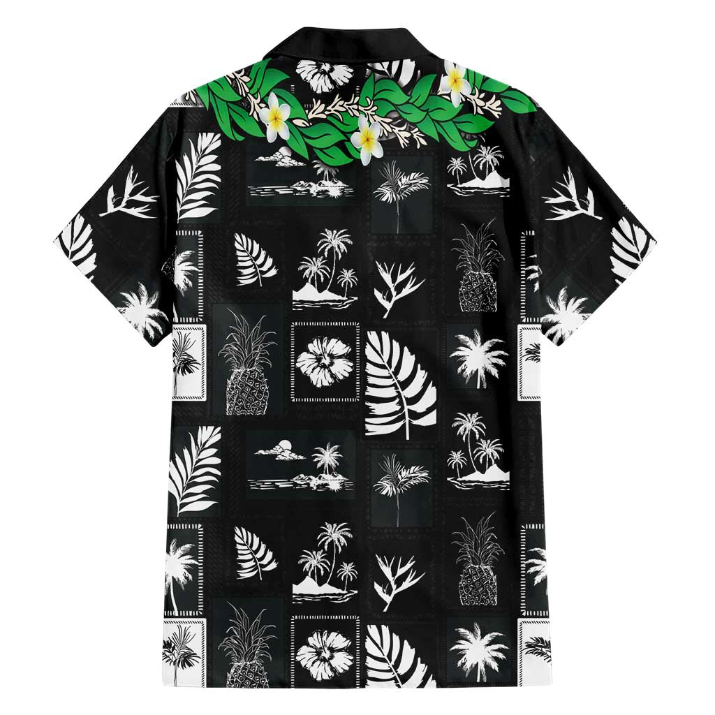 Aloha Hawaii Tuberose Lei Family Matching Off The Shoulder Long Sleeve Dress and Hawaiian Shirt Tropical Vibes Black Color LT14 - Polynesian Pride