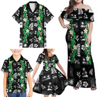 Aloha Hawaii Tuberose Lei Family Matching Off Shoulder Maxi Dress and Hawaiian Shirt Tropical Vibes Black Color LT14 - Polynesian Pride