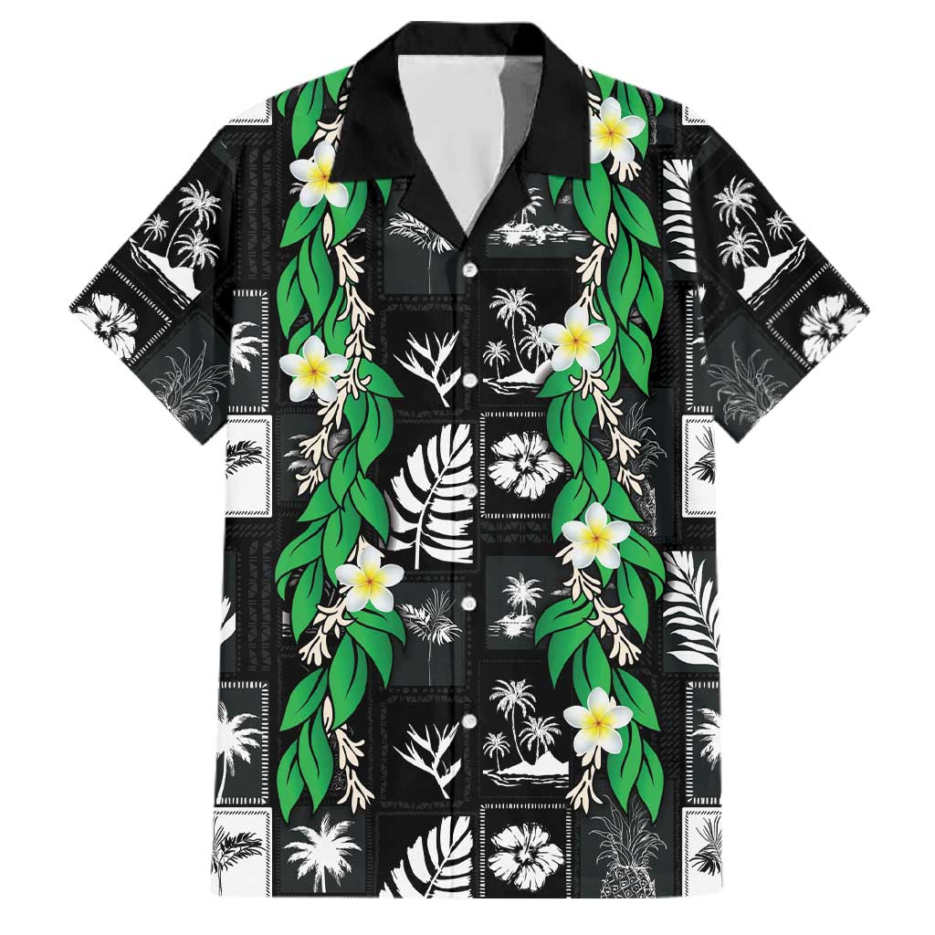 Aloha Hawaii Tuberose Lei Family Matching Off Shoulder Maxi Dress and Hawaiian Shirt Tropical Vibes Black Color LT14 Dad's Shirt - Short Sleeve Black - Polynesian Pride