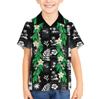 Aloha Hawaii Tuberose Lei Family Matching Off Shoulder Maxi Dress and Hawaiian Shirt Tropical Vibes Black Color LT14 - Polynesian Pride