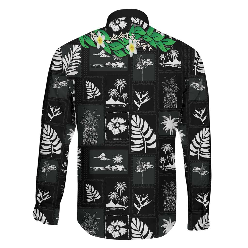 Aloha Hawaii Tuberose Lei Family Matching Off Shoulder Short Dress and Hawaiian Shirt Tropical Vibes Black Color LT14 - Polynesian Pride