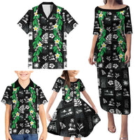 Aloha Hawaii Tuberose Lei Family Matching Puletasi and Hawaiian Shirt Tropical Vibes Black Color LT14 - Polynesian Pride