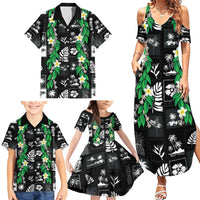 Aloha Hawaii Tuberose Lei Family Matching Summer Maxi Dress and Hawaiian Shirt Tropical Vibes Black Color LT14 - Polynesian Pride