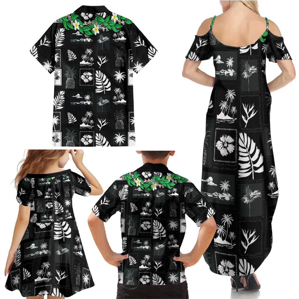 Aloha Hawaii Tuberose Lei Family Matching Summer Maxi Dress and Hawaiian Shirt Tropical Vibes Black Color LT14 - Polynesian Pride