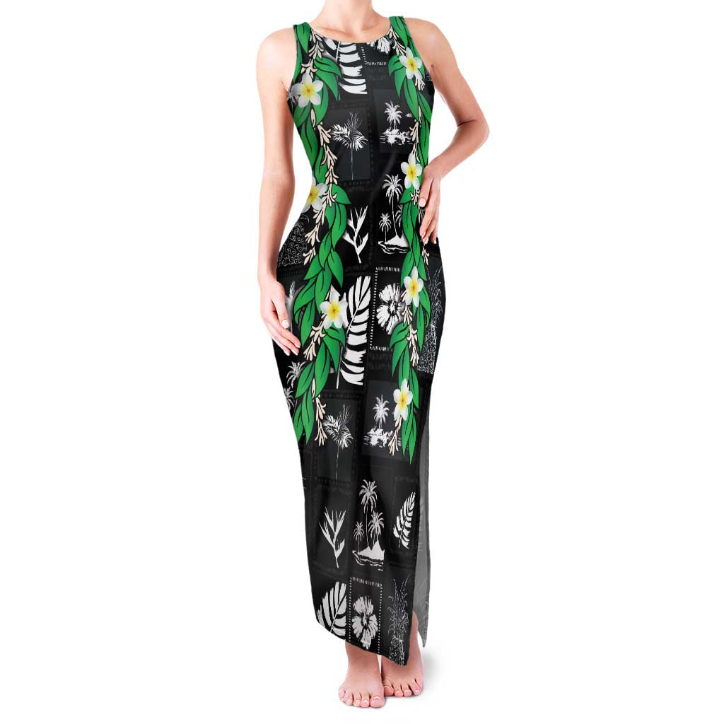 Aloha Hawaii Tuberose Lei Family Matching Tank Maxi Dress and Hawaiian Shirt Tropical Vibes Black Color LT14 Black - Polynesian Pride