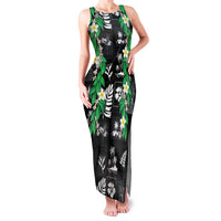 Aloha Hawaii Tuberose Lei Family Matching Tank Maxi Dress and Hawaiian Shirt Tropical Vibes Black Color LT14 Black - Polynesian Pride