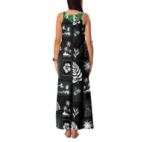 Aloha Hawaii Tuberose Lei Family Matching Tank Maxi Dress and Hawaiian Shirt Tropical Vibes Black Color LT14 - Polynesian Pride