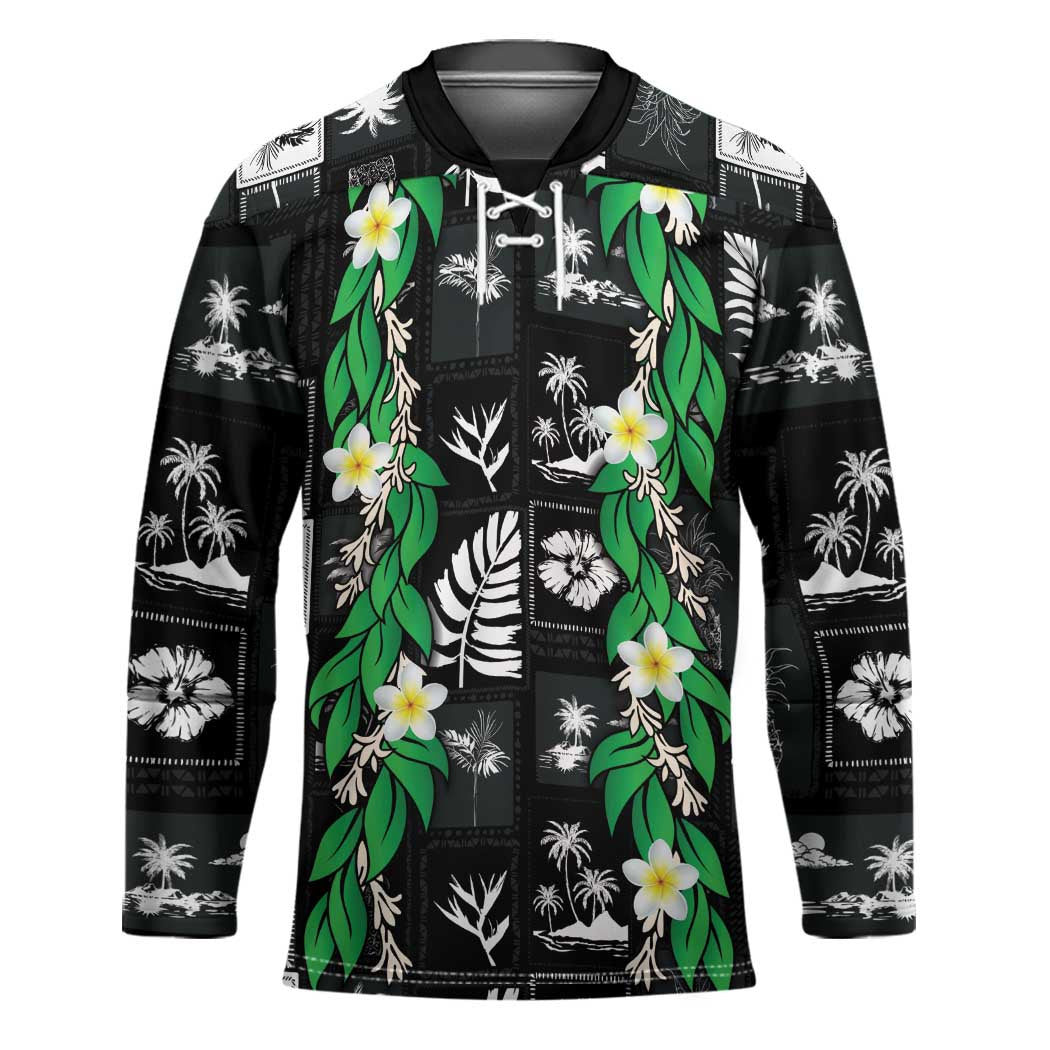 Aloha Hawaii Tuberose Lei Hockey Jersey Tropical Vibes Black Color - Polynesian Pride