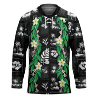 Aloha Hawaii Tuberose Lei Hockey Jersey Tropical Vibes Black Color - Polynesian Pride