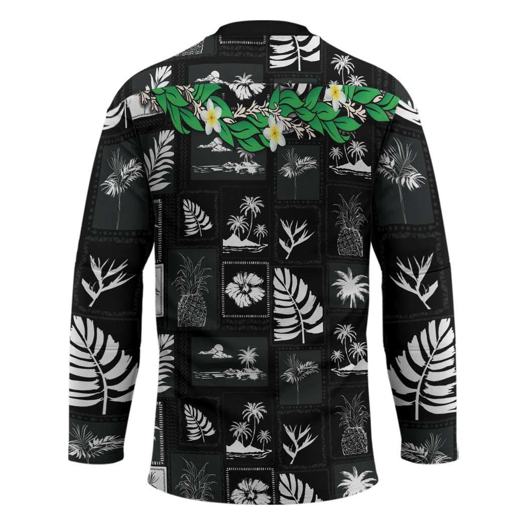 Aloha Hawaii Tuberose Lei Hockey Jersey Tropical Vibes Black Color - Polynesian Pride