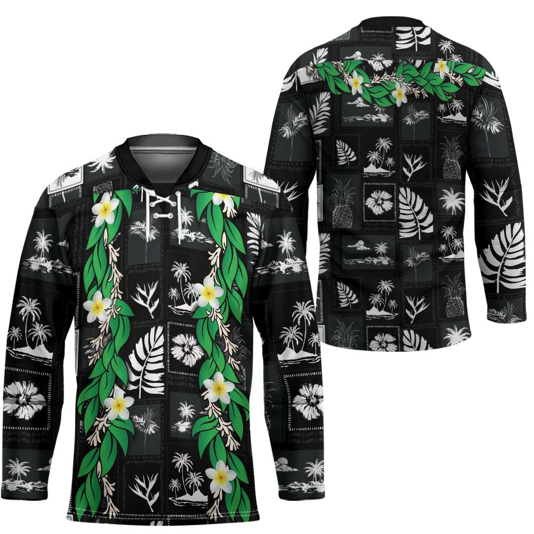 Aloha Hawaii Tuberose Lei Hockey Jersey Tropical Vibes Black Color - Polynesian Pride