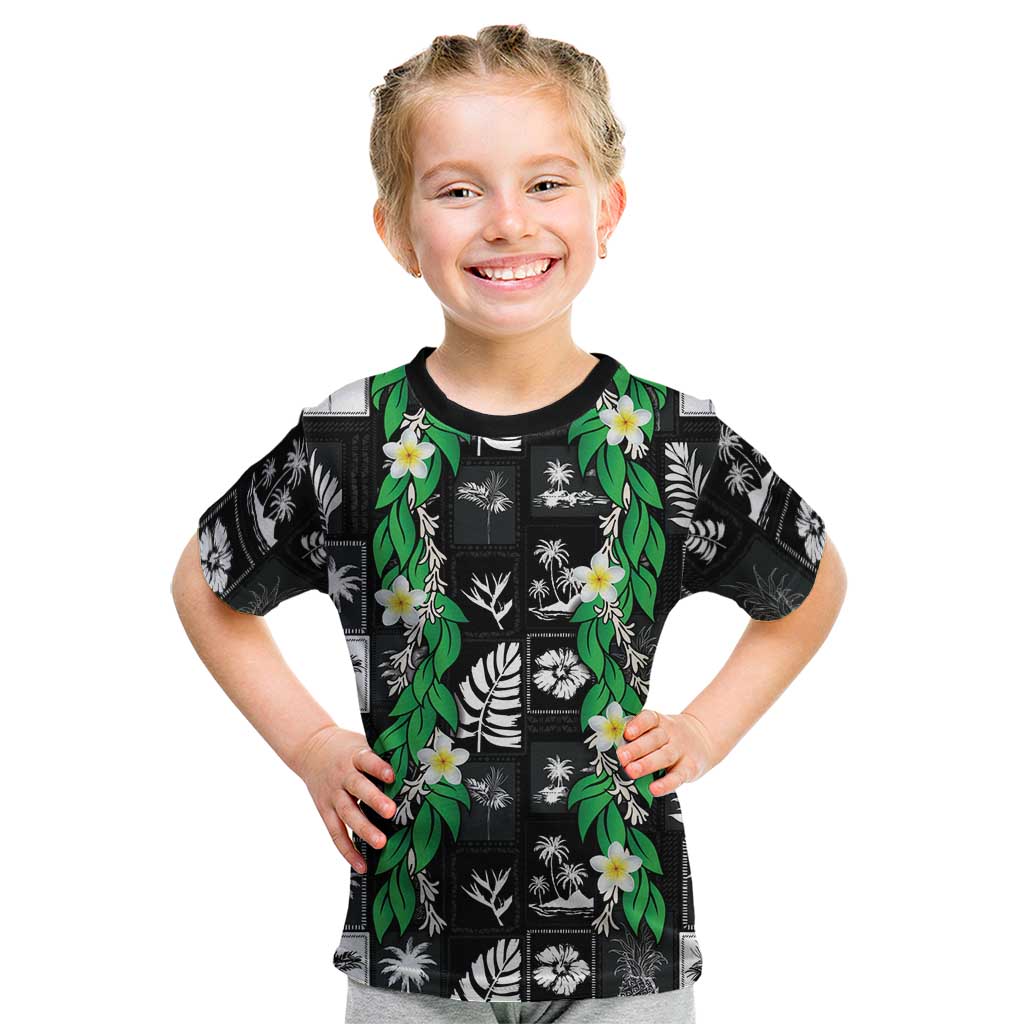 Aloha Hawaii Tuberose Lei Kid T Shirt Tropical Vibes Black Color - Polynesian Pride
