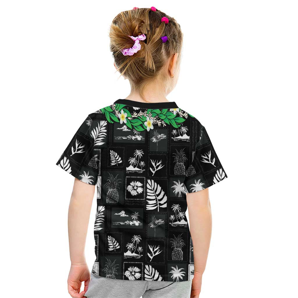 Aloha Hawaii Tuberose Lei Kid T Shirt Tropical Vibes Black Color - Polynesian Pride