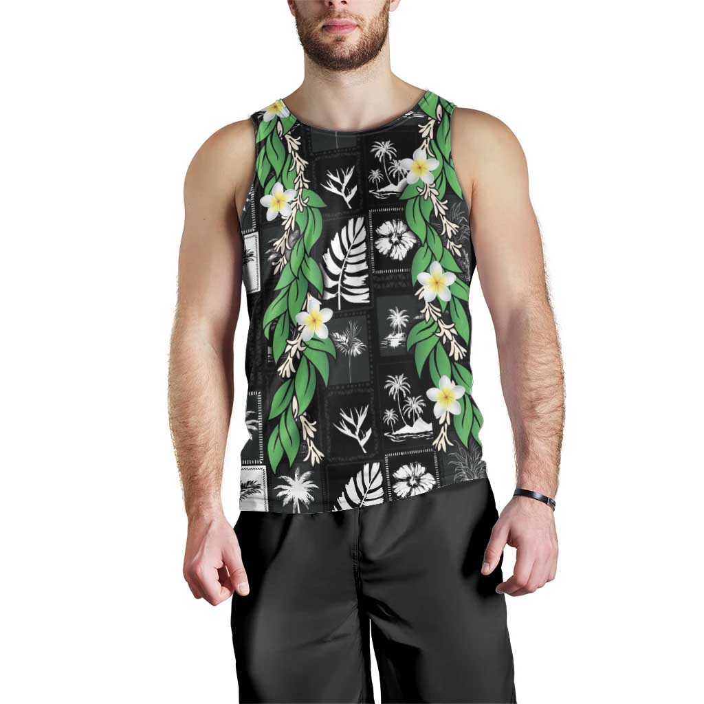 Aloha Hawaii Tuberose Lei Men Tank Top Tropical Vibes Black Color - Polynesian Pride
