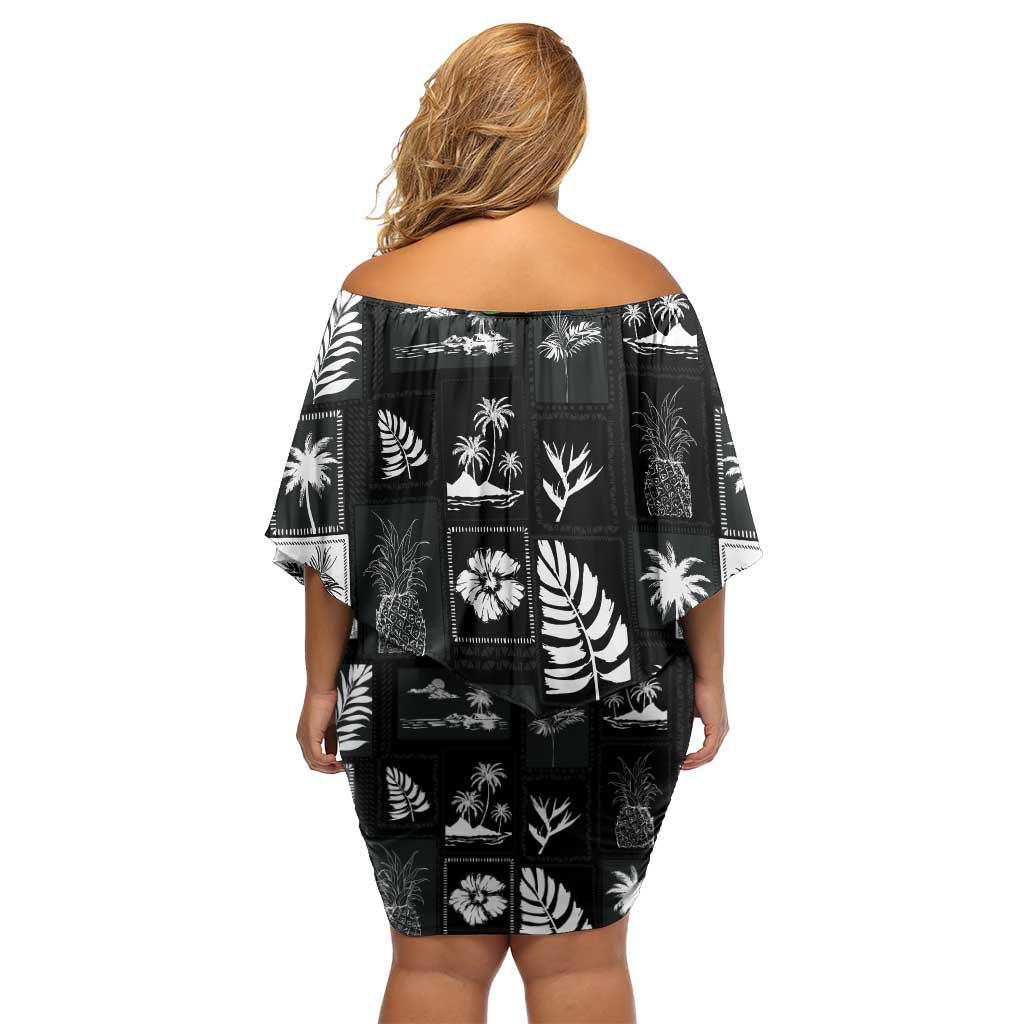 Aloha Hawaii Tuberose Lei Off Shoulder Short Dress Tropical Vibes Black Color - Polynesian Pride