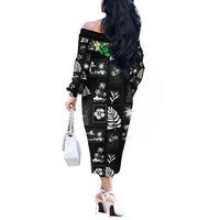 Aloha Hawaii Tuberose Lei Off The Shoulder Long Sleeve Dress Tropical Vibes Black Color - Polynesian Pride