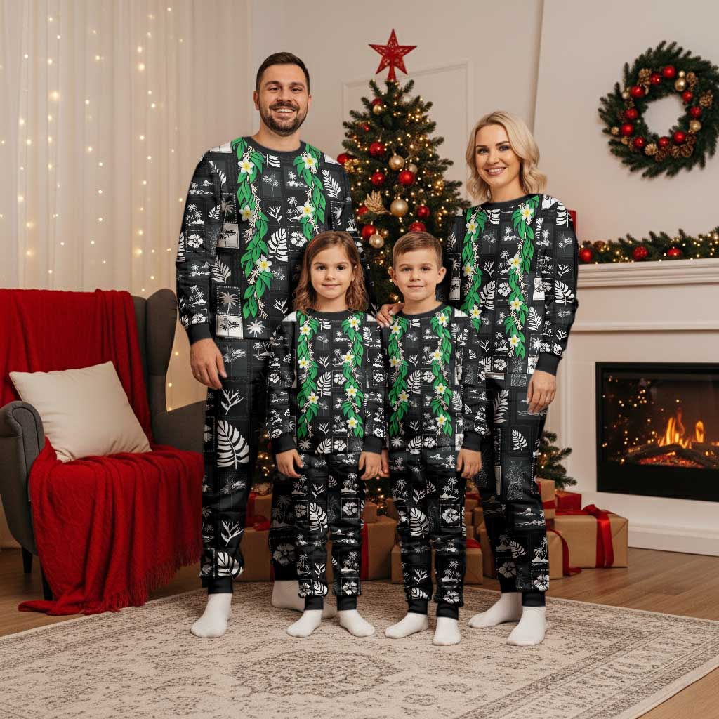 Aloha Hawaii Tuberose Lei Christmas Pajama Set Tropical Vibes Black Color - Polynesian Pride