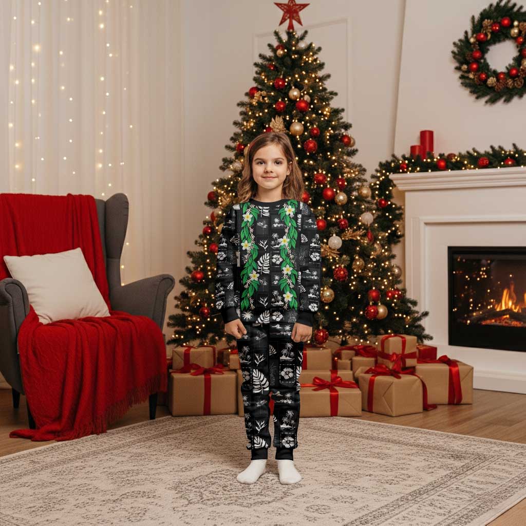 Aloha Hawaii Tuberose Lei Christmas Pajama Set Tropical Vibes Black Color - Polynesian Pride