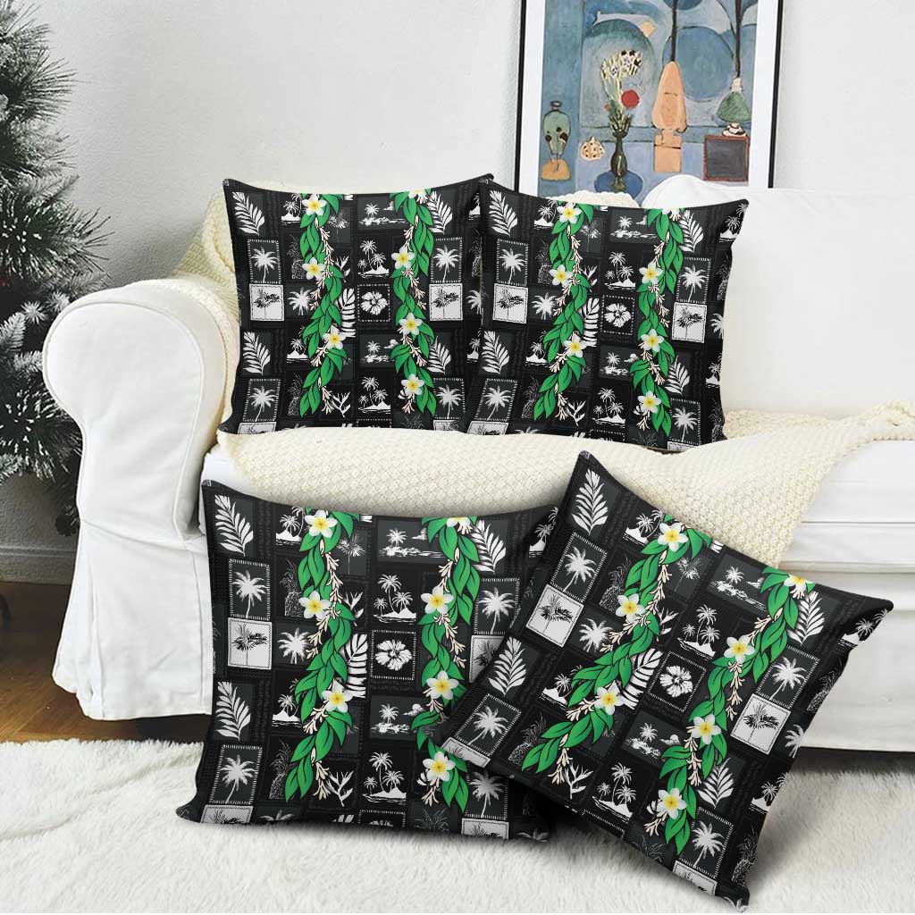 Aloha Hawaii Tuberose Lei Pillow Cover Tropical Vibes Black Color - Polynesian Pride
