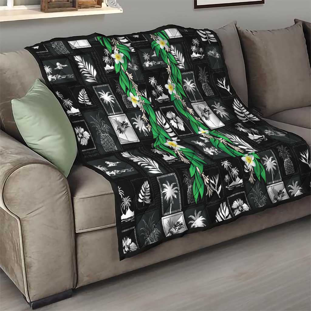 Aloha Hawaii Tuberose Lei Quilt Tropical Vibes Black Color - Polynesian Pride