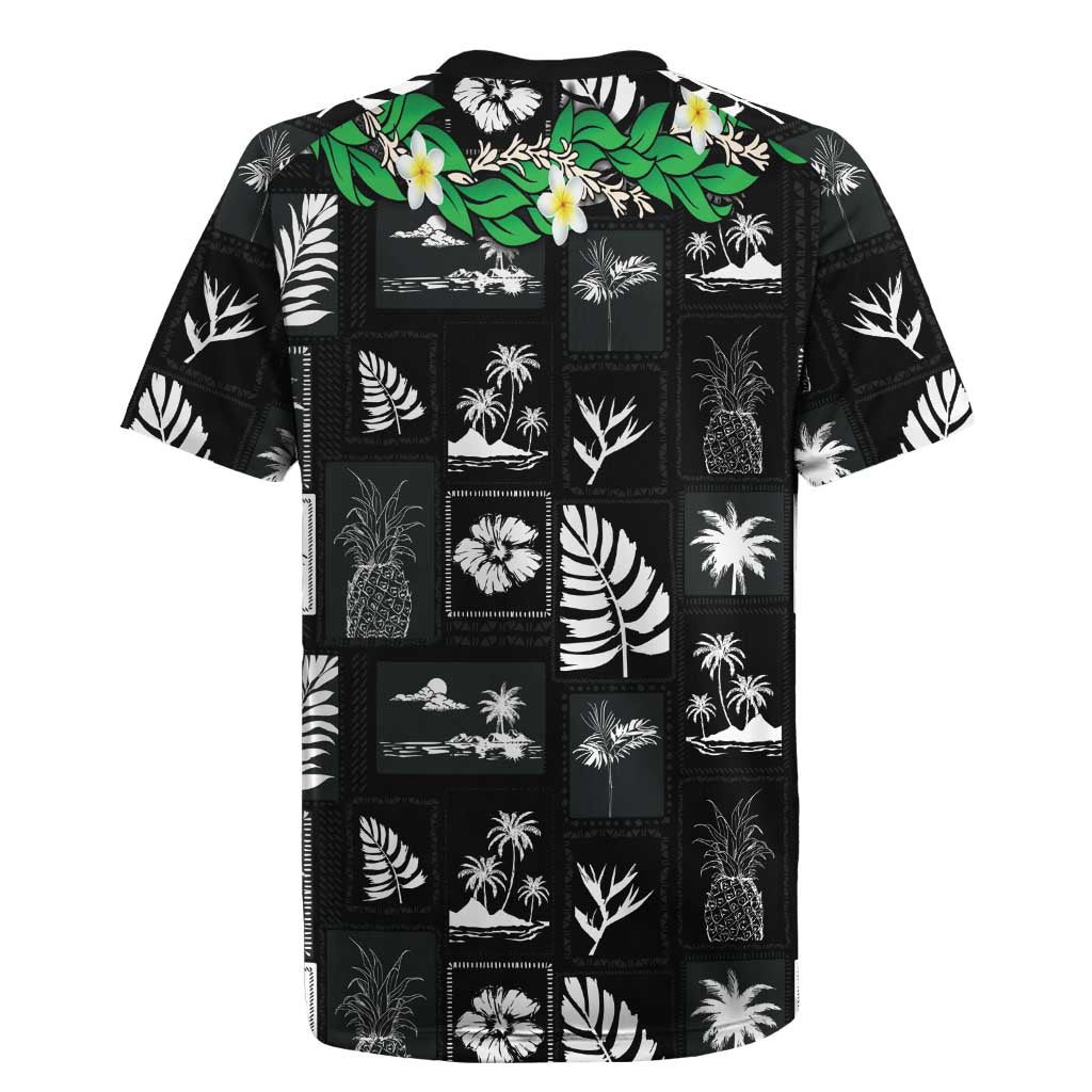 Aloha Hawaii Tuberose Lei Rugby Jersey Tropical Vibes Black Color - Polynesian Pride
