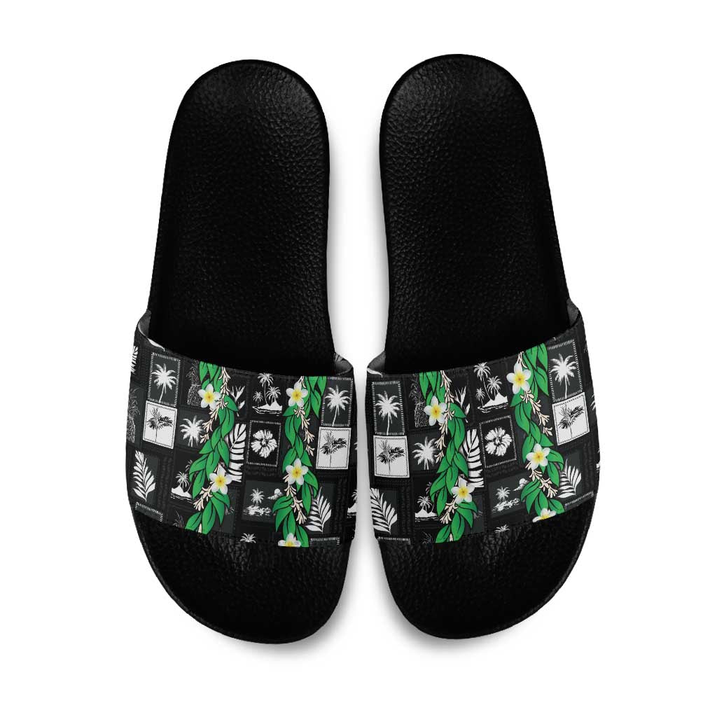 Aloha Hawaii Tuberose Lei Slide Sandals Tropical Vibes Black Color - Polynesian Pride