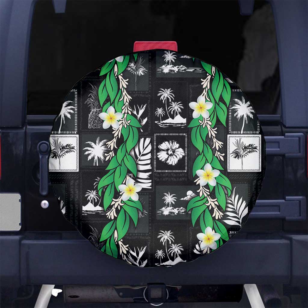 Aloha Hawaii Tuberose Lei Spare Tire Cover Tropical Vibes Black Color LT14 No hole Black - Polynesian Pride
