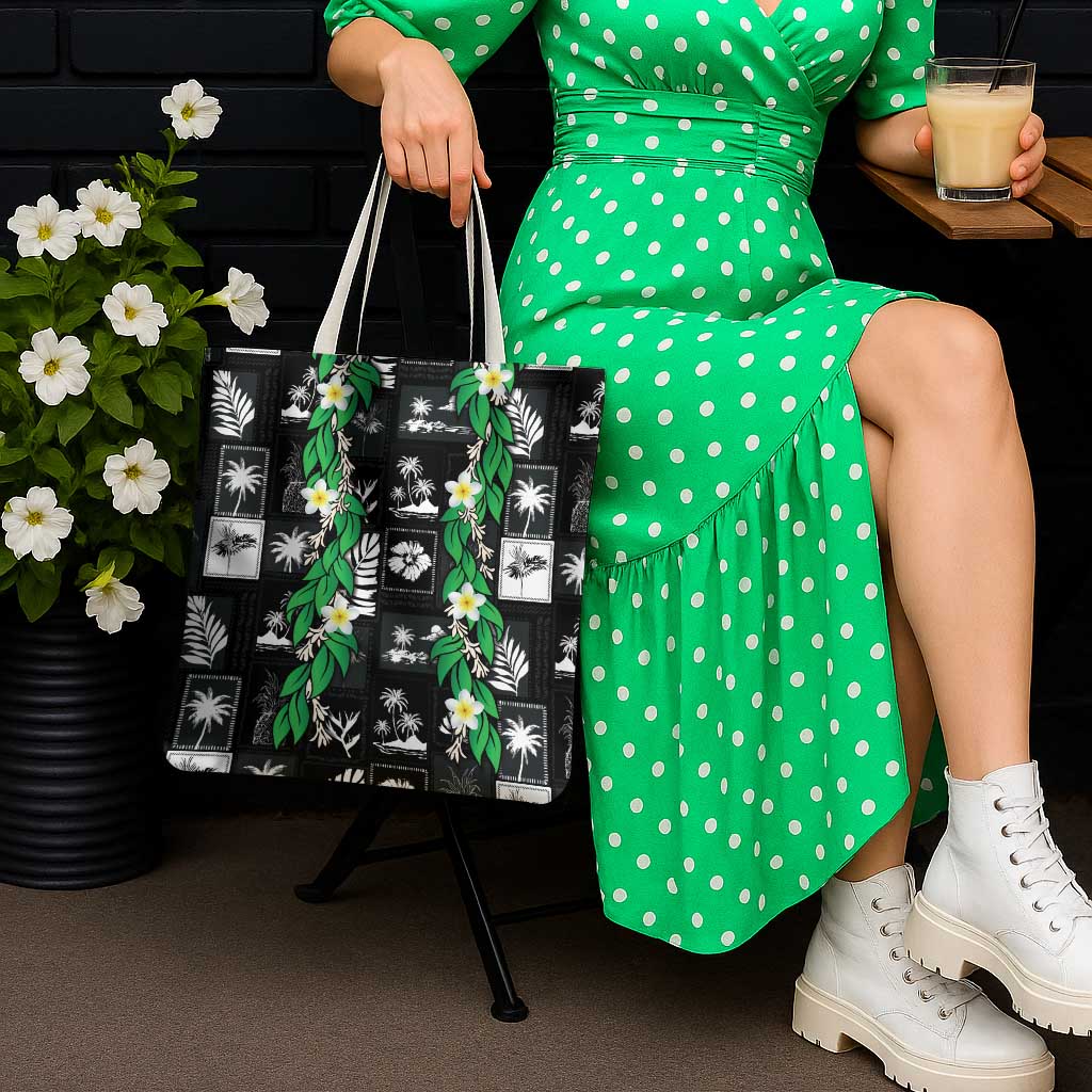 Aloha Hawaii Tuberose Lei Tote Bag Tropical Vibes Black Color - Polynesian Pride