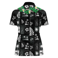Aloha Hawaii Tuberose Lei Women Polo Shirt Tropical Vibes Black Color - Polynesian Pride