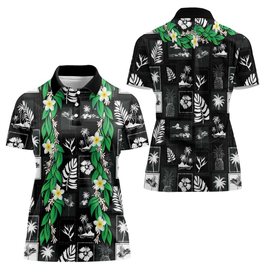 Aloha Hawaii Tuberose Lei Women Polo Shirt Tropical Vibes Black Color - Polynesian Pride