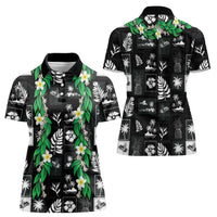 Aloha Hawaii Tuberose Lei Women Polo Shirt Tropical Vibes Black Color - Polynesian Pride