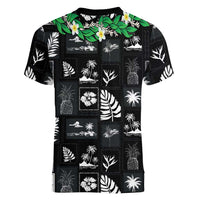 Aloha Hawaii Tuberose Lei Women V-Neck T-Shirt Tropical Vibes Black Color - Polynesian Pride