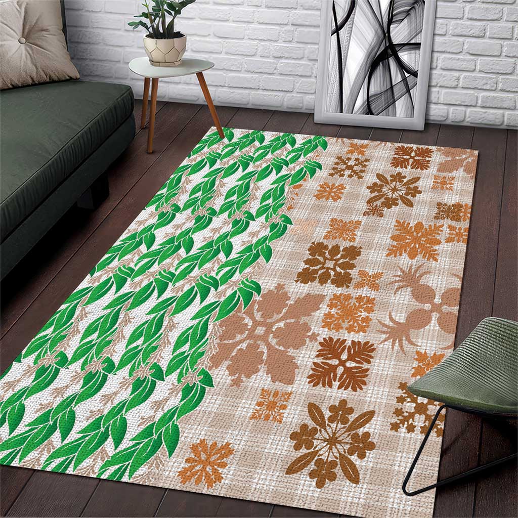 Aloha Hawaii Palaka Tuberose Lei Area Rug Hawaiian Quilt Seamless Style LT14 Beige - Polynesian Pride