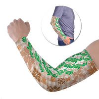 Aloha Hawaii Palaka Tuberose Lei Arm Sleeves Hawaiian Quilt Seamless Style LT14 Set of 2 Beige - Polynesian Pride