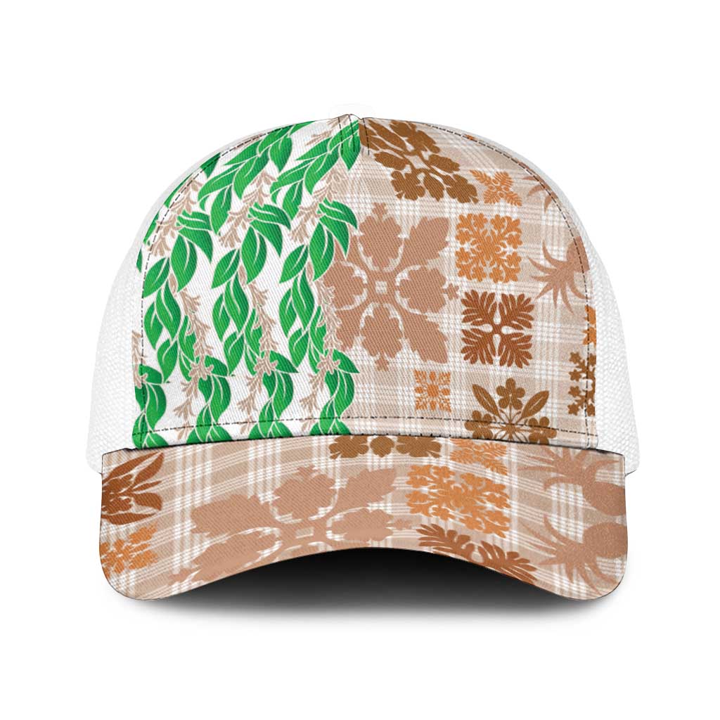 Aloha Hawaii Palaka Tuberose Lei Baseball Net Cap Hawaiian Quilt Seamless Style - Polynesian Pride