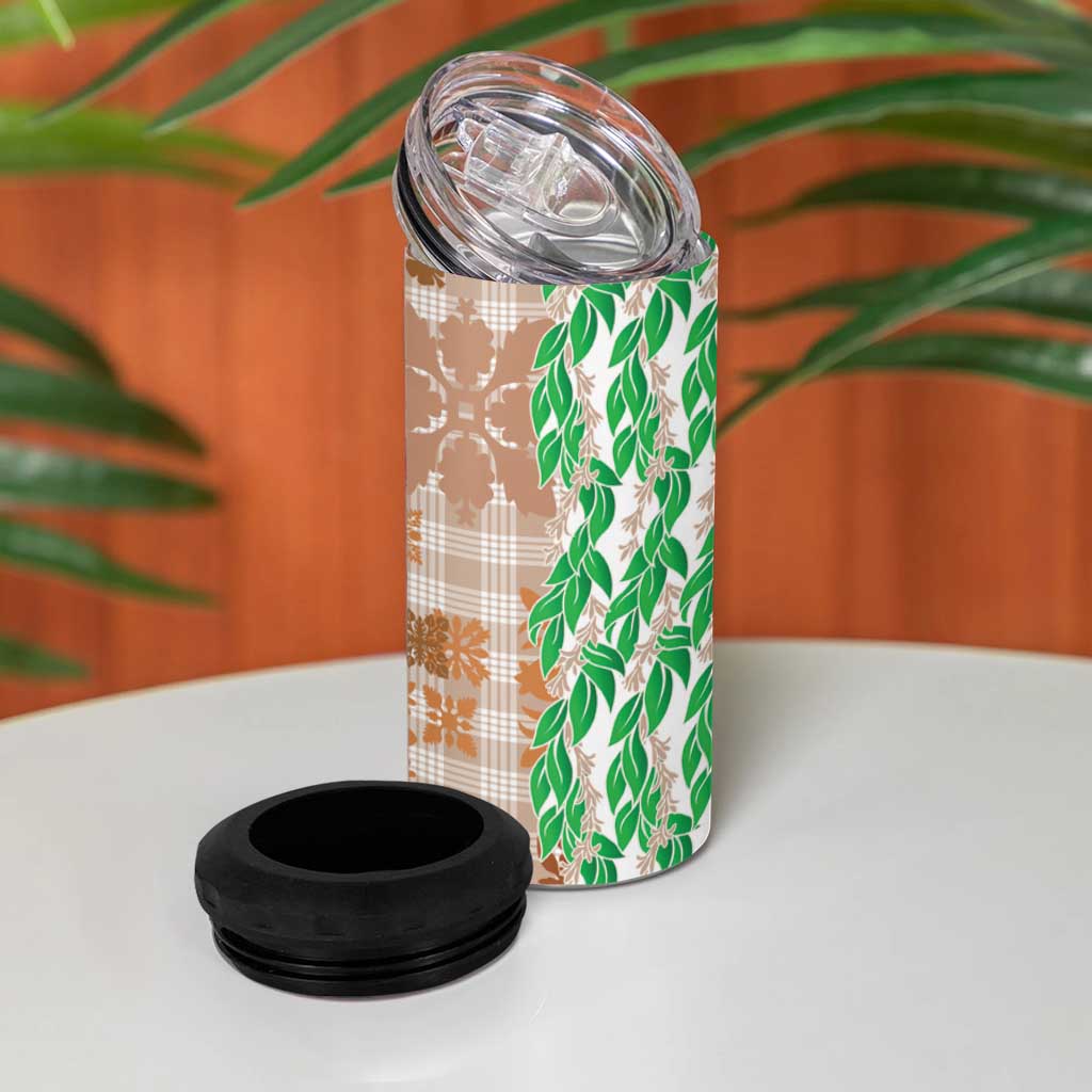 Aloha Hawaii Palaka Tuberose Lei 4 in 1 Can Cooler Tumbler Hawaiian Quilt Seamless Style - Polynesian Pride