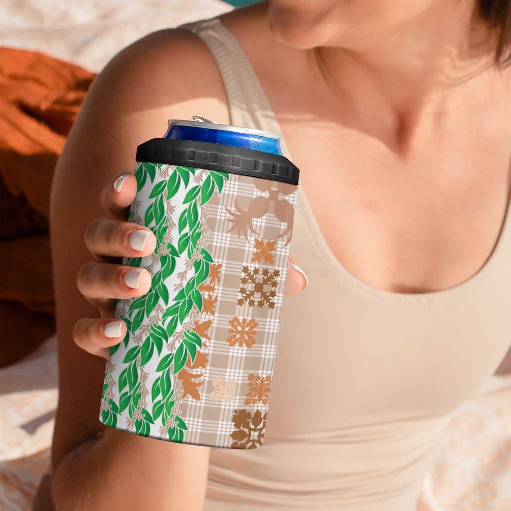 Aloha Hawaii Palaka Tuberose Lei 4 in 1 Can Cooler Tumbler Hawaiian Quilt Seamless Style - Polynesian Pride