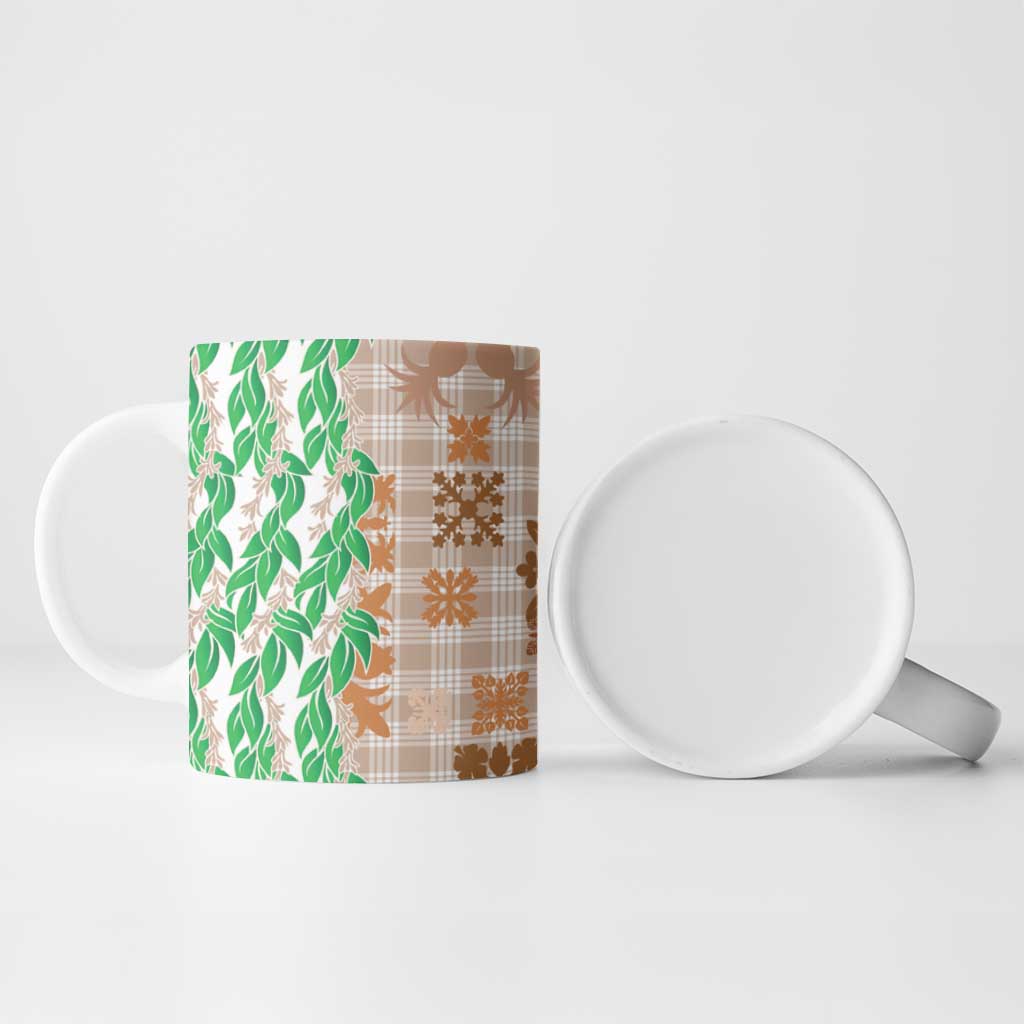 Aloha Hawaii Palaka Tuberose Lei Ceramic Mug Hawaiian Quilt Seamless Style - Polynesian Pride