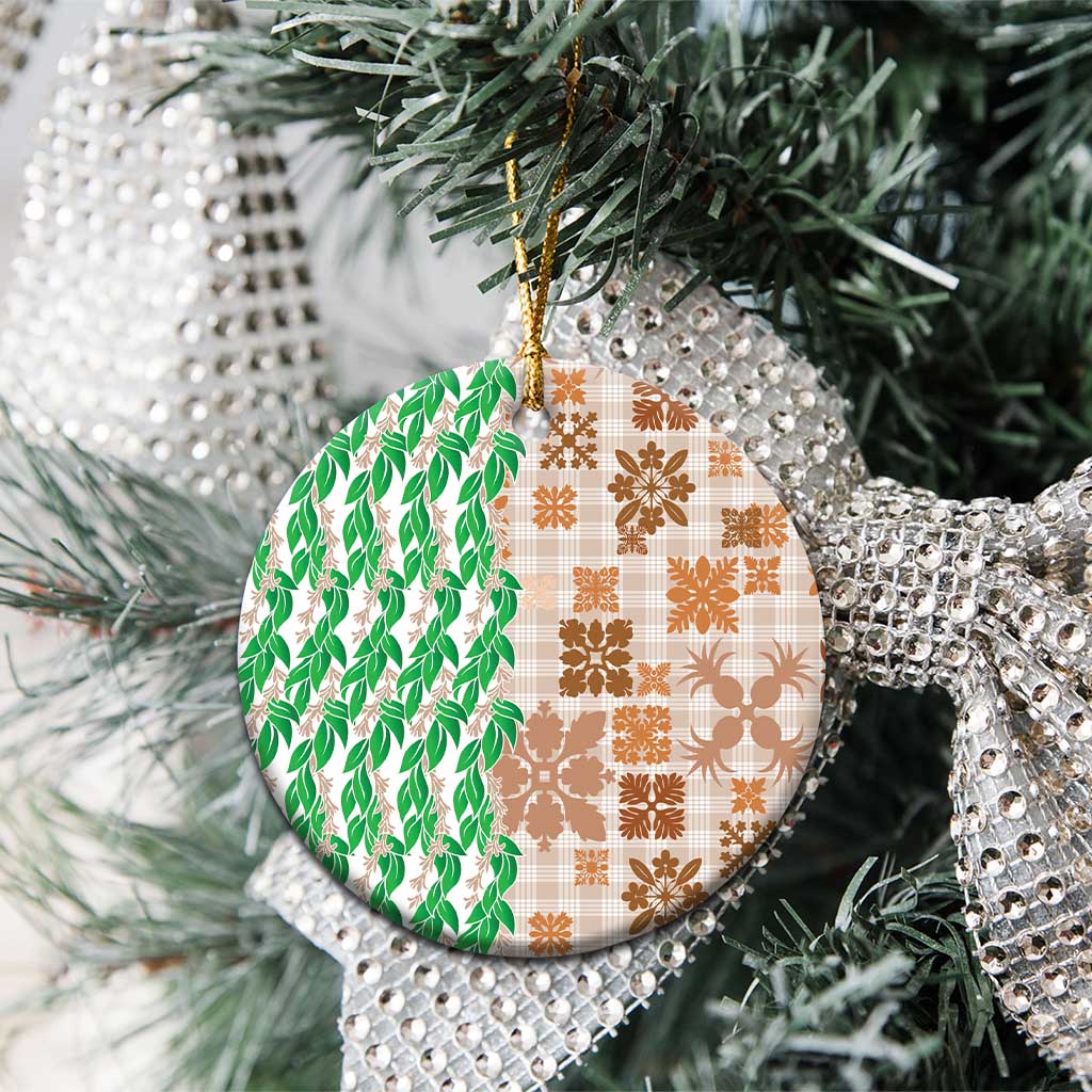 Aloha Hawaii Palaka Tuberose Lei Ceramic Ornament Hawaiian Quilt Seamless Style - Polynesian Pride