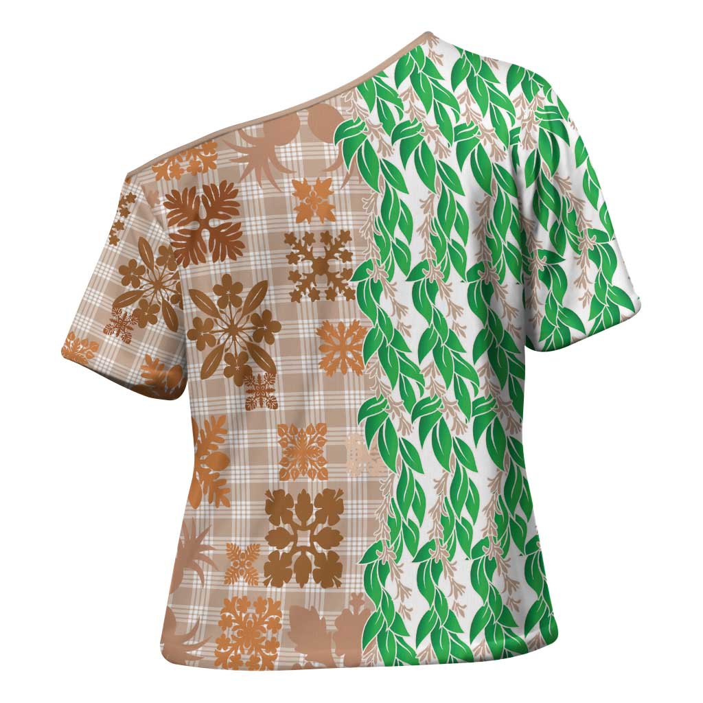 Aloha Hawaii Palaka Tuberose Lei Cross Shoulder Shirt Hawaiian Quilt Seamless Style - Polynesian Pride