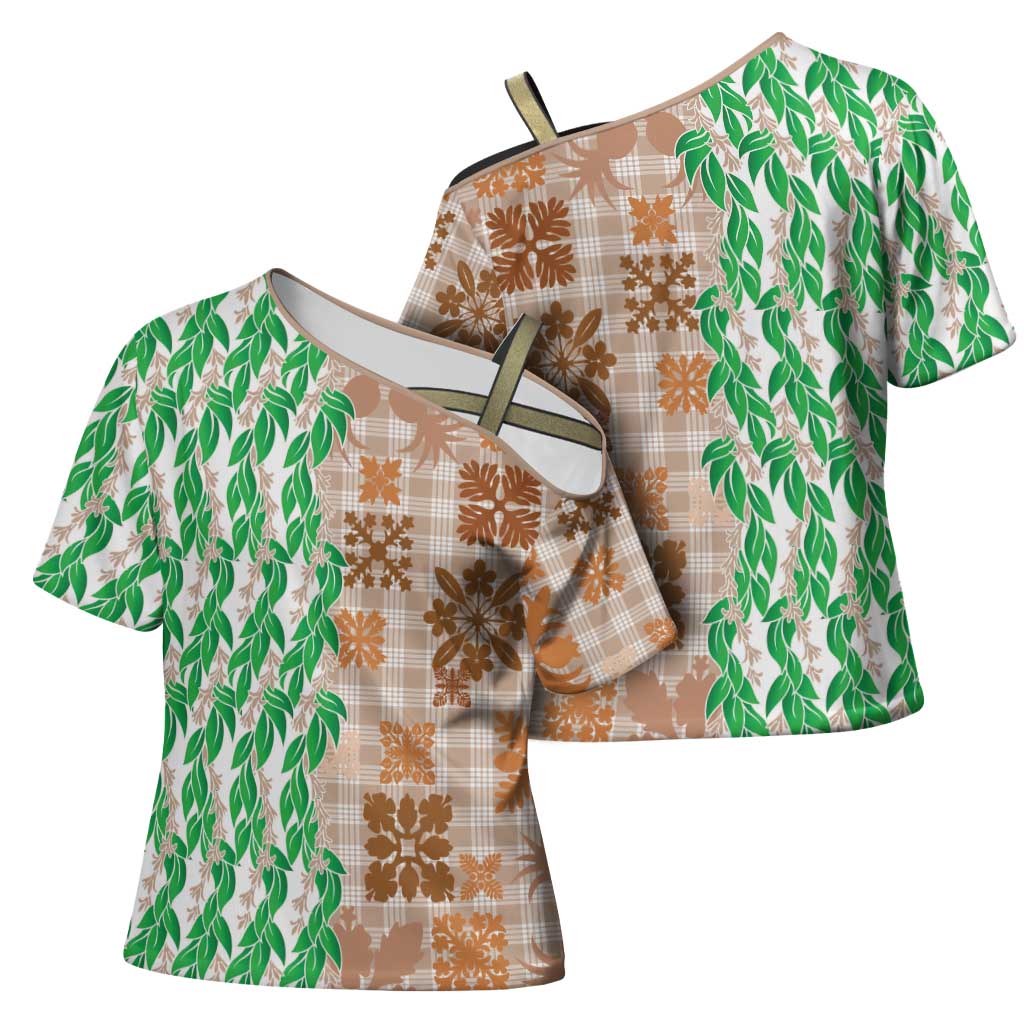 Aloha Hawaii Palaka Tuberose Lei Cross Shoulder Shirt Hawaiian Quilt Seamless Style - Polynesian Pride