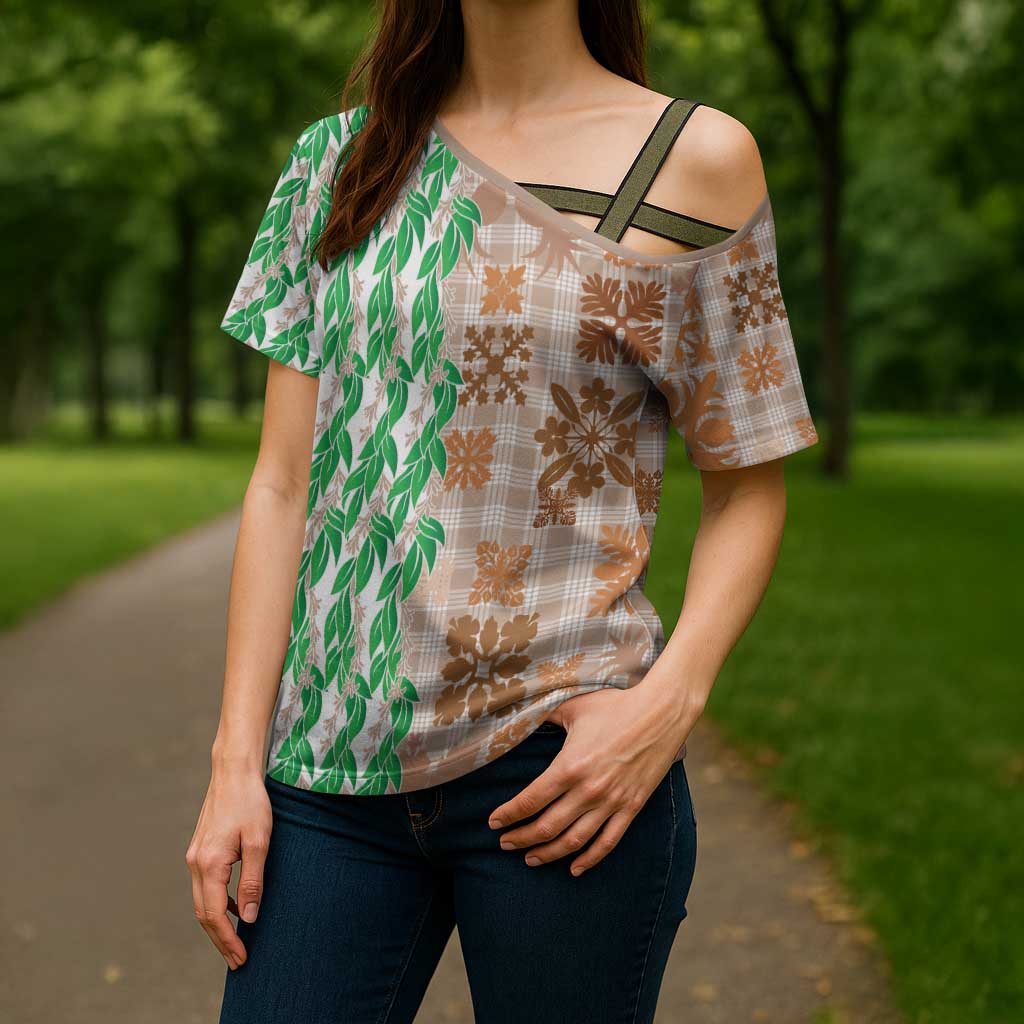 Aloha Hawaii Palaka Tuberose Lei Cross Shoulder Shirt Hawaiian Quilt Seamless Style - Polynesian Pride