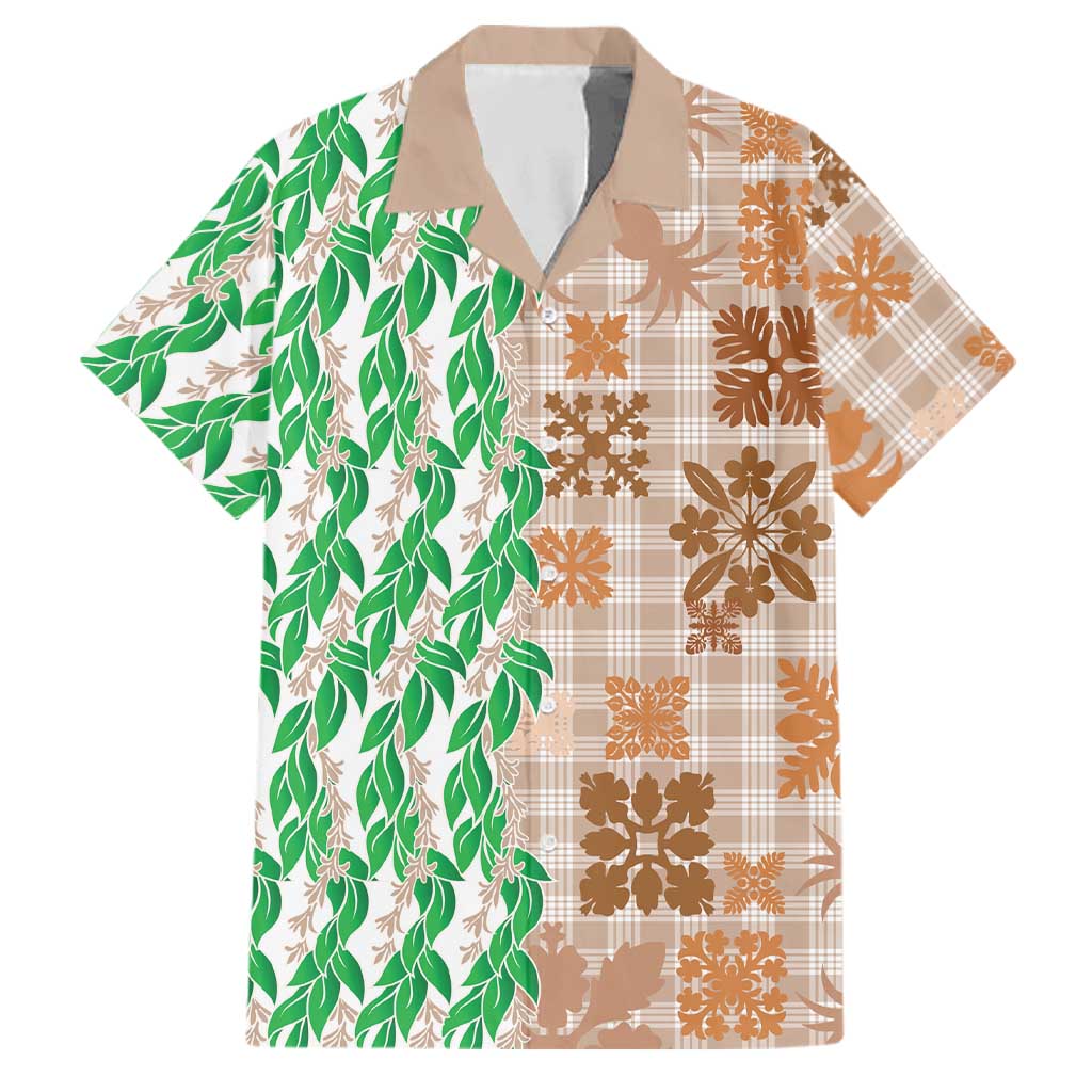 Aloha Hawaii Palaka Tuberose Lei Family Matching Mermaid Dress and Hawaiian Shirt Hawaiian Quilt Seamless Style LT14 Dad's Shirt - Short Sleeve Beige - Polynesian Pride