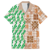 Aloha Hawaii Palaka Tuberose Lei Family Matching Mermaid Dress and Hawaiian Shirt Hawaiian Quilt Seamless Style LT14 Dad's Shirt - Short Sleeve Beige - Polynesian Pride